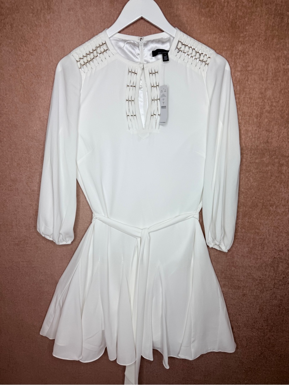 White House Black Market White Tie-Waist Long-Sleeve Dress NWT